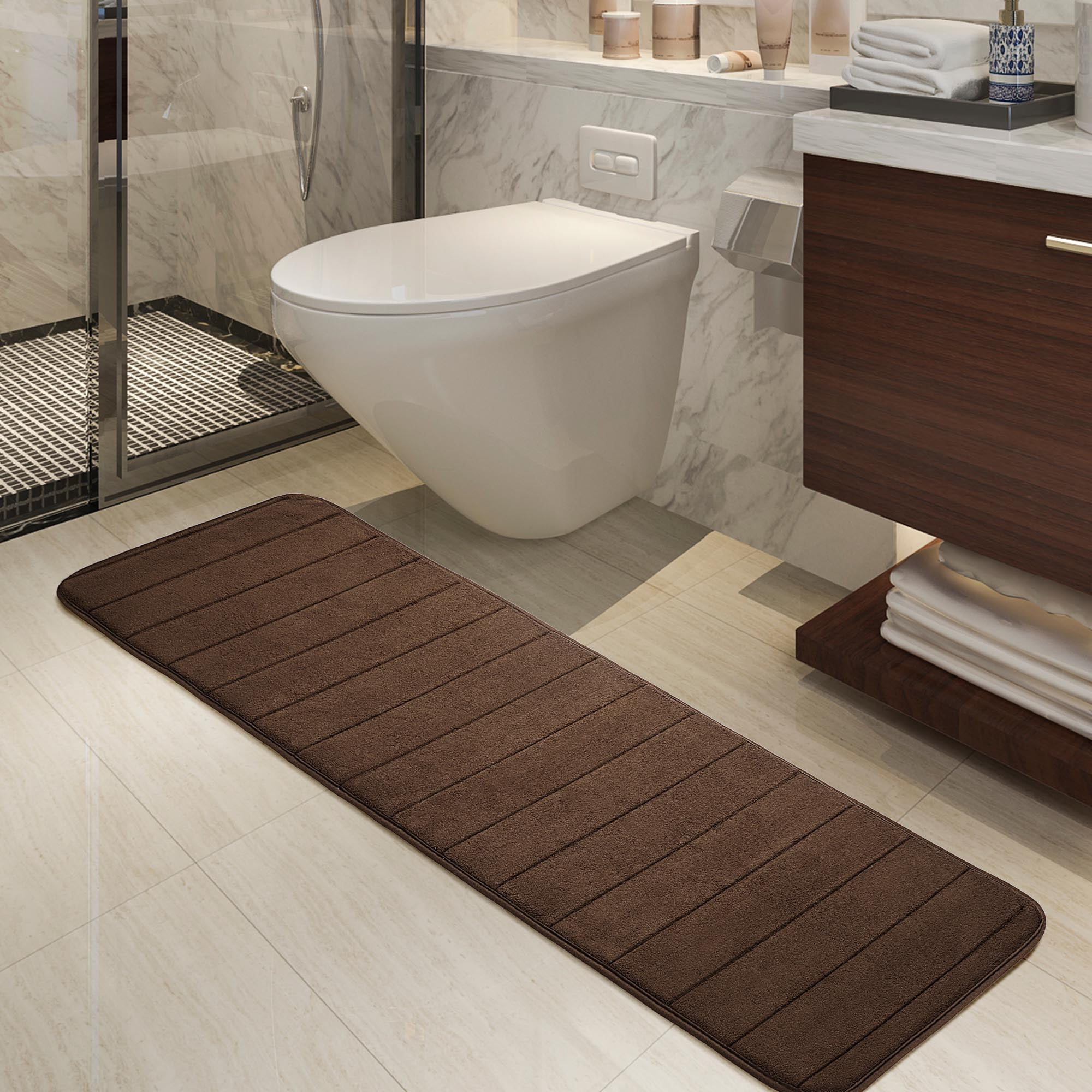 PiccoCasa Absorbent Memory Foam Bath Mat Bath Runner Rug, Coffee Color 16" x 47"