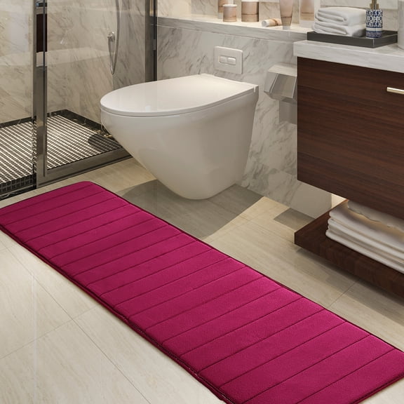 PiccoCasa Absorbent Memory Foam Bath Mat Bath Runner Rug, Wine 24" x 63"