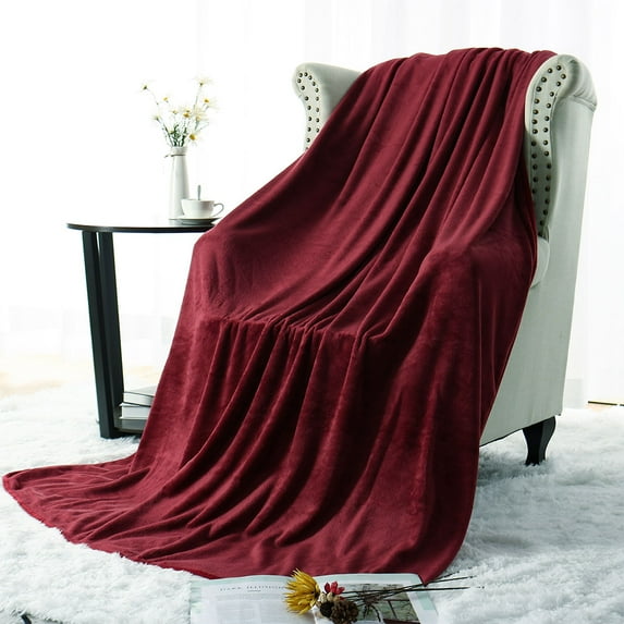 PiccoCasa All Season Lightweight Plush Fleece Blanket Soft Warm Flannel Bed Blanket Burgundy Twin XL (65"x90")