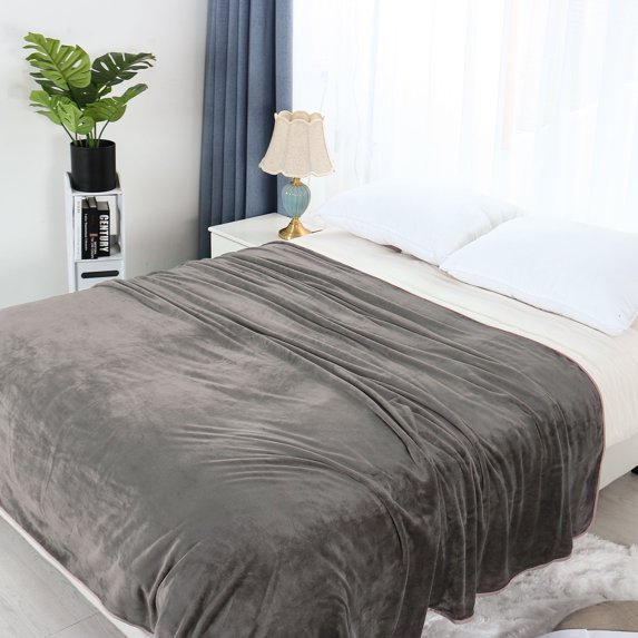 PiccoCasa Gray Microfiber Plush Reversible Bed Blanket, King