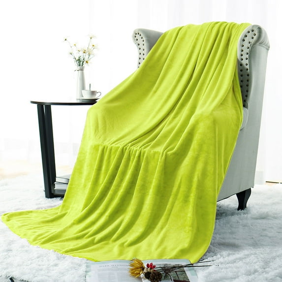 PiccoCasa All Season Lightweight Plush Fleece Blanket Soft Warm Flannel Bed Blanket Green Yellow Twin XL (65"x90")