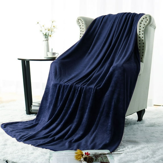 PiccoCasa All Season Lightweight Plush Fleece Blanket Soft Warm Flannel Bed Blanket Navy Blue Full (78"x90")