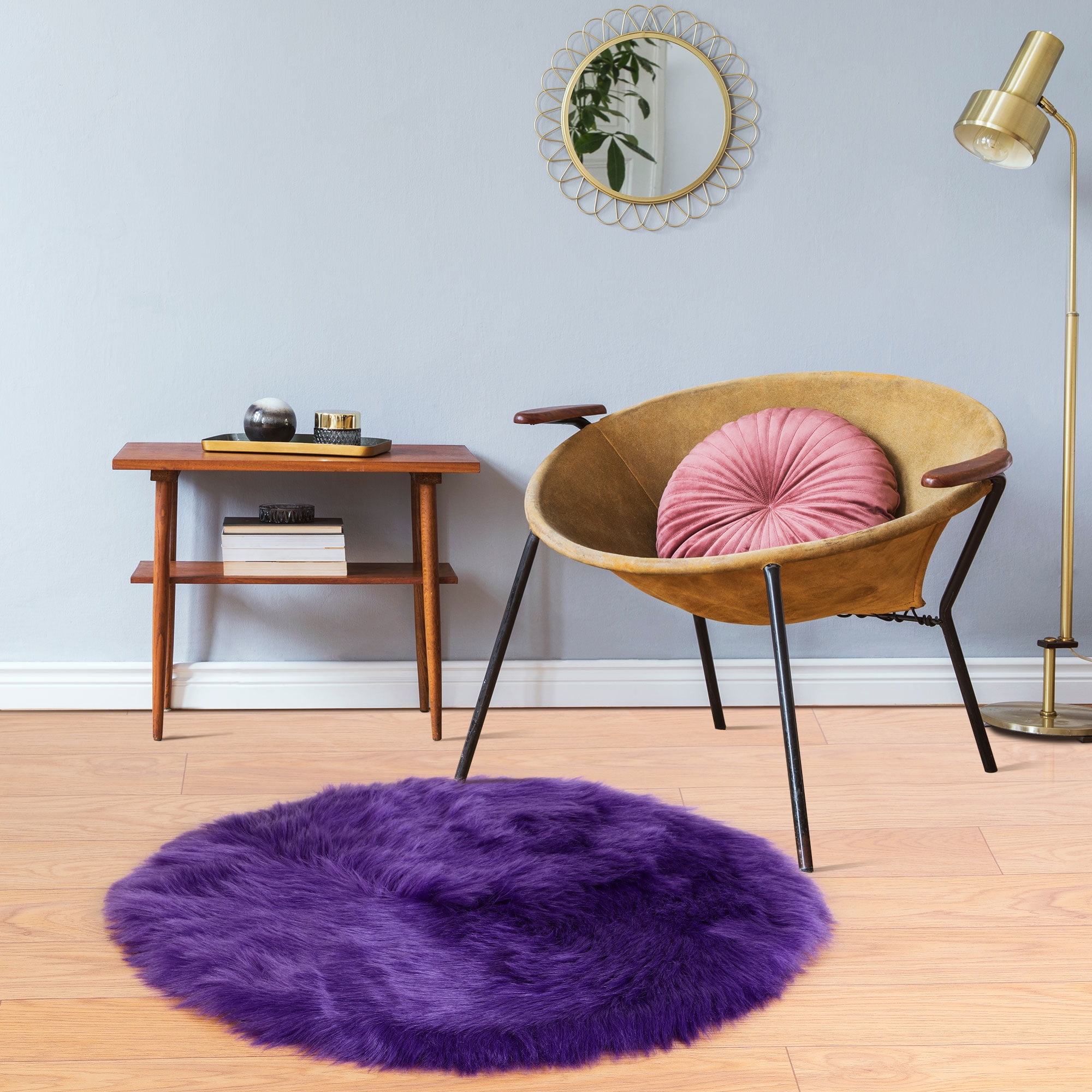 PiccoCasa Area Rug Faux Fur Carpet for Living Room Bedroom, Purple 3x3