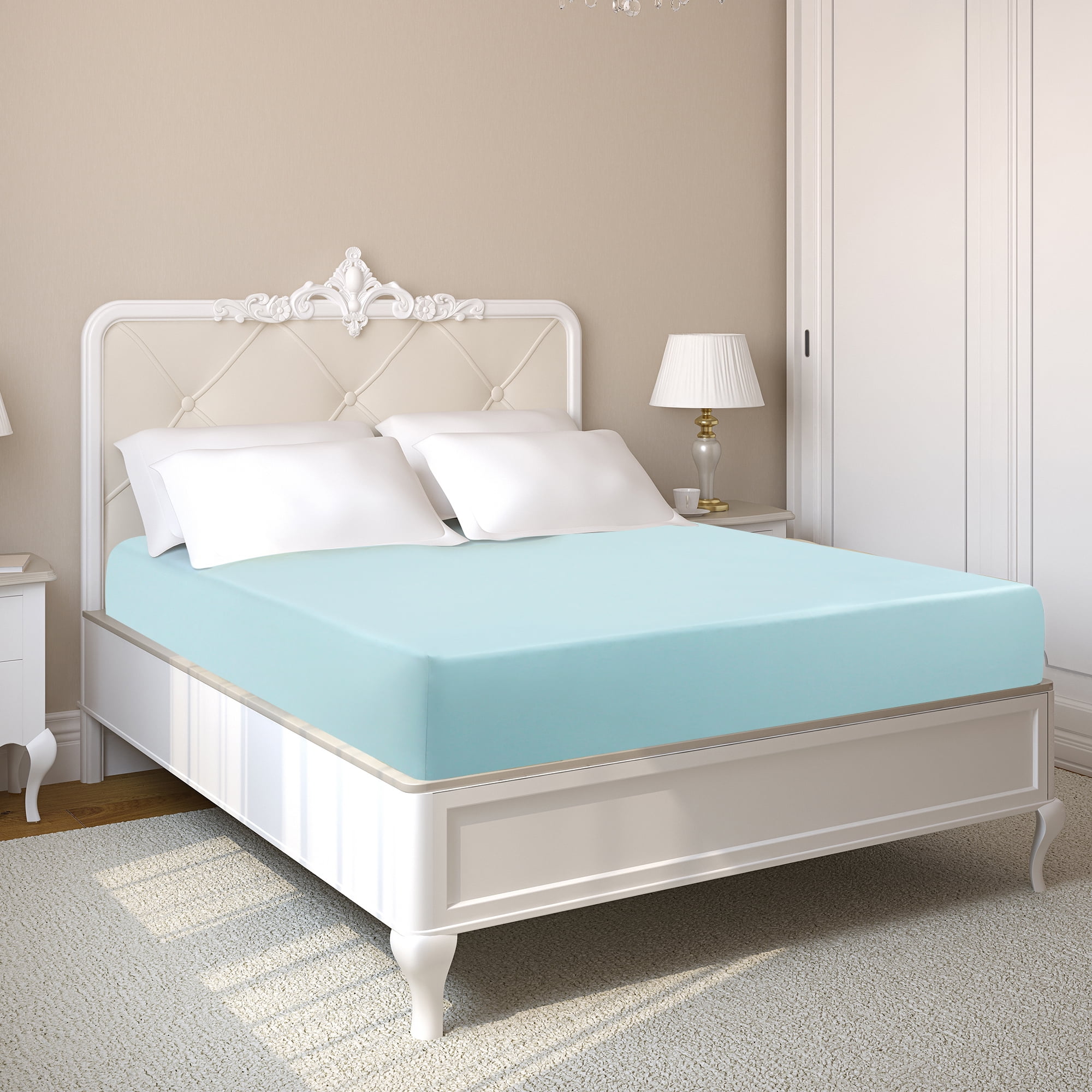 PiccoCasa Bamboo Rayon Fitted Sheet, Deep Pocket, Fits 16 to 18inches Light Blue Twin
