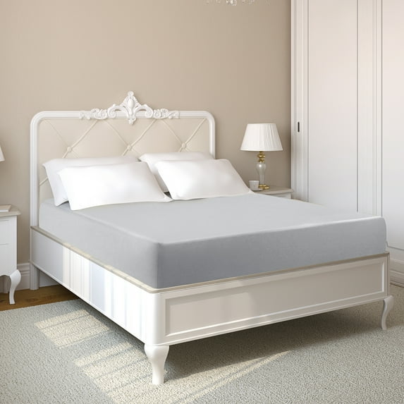 PiccoCasa Bamboo Rayon Fitted Sheet, Deep Pocket, Fits 16 to 18inches Light Gray Queen