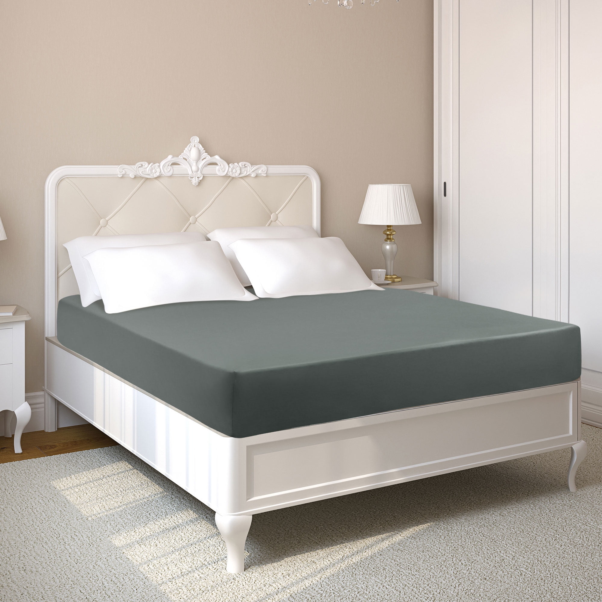 REGALWOVEN Fitted Sheet, Viscose Derived from Bamboo Soft Silky Breathable Wrinkle Fade Resistant Sheets with 16" Deep Pocket Full Slate Gray