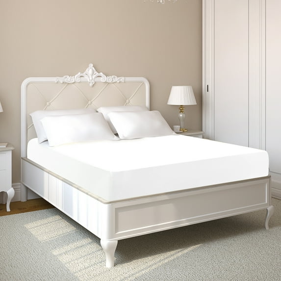 PiccoCasa Bamboo Rayon Fitted Sheet, Deep Pocket, Fits 16 to 18inches White Queen