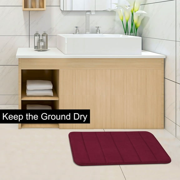 PiccoCasa Bath Mat Memory Foam Bath Rugs for Bathroom, Burgundy 24" x 16"/60 x 40cm(L*W)