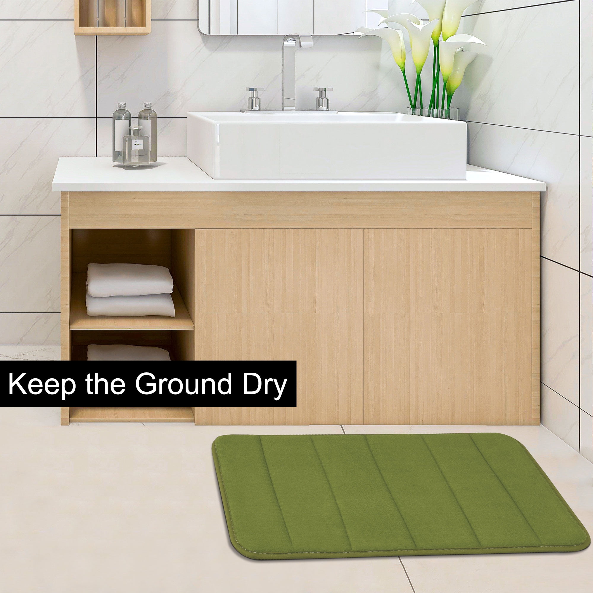 REGALWOVEN Large Memory Foam Bath Mat, Non-Slip, Absorbent, Green, 32 ...