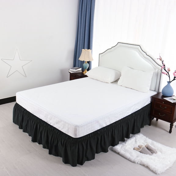 PiccoCasa Bed Skirt Polyester Elastic Wrap Around Dust Ruffle, Full Black