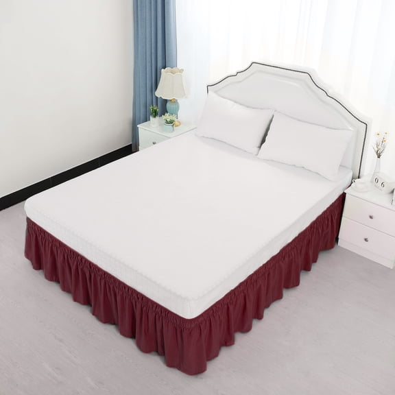 PiccoCasa Bed Skirt Polyester Elastic Wrap Around Dust Ruffle, Full Burgundy