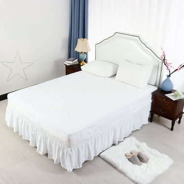 PiccoCasa Bed Skirt Polyester Elastic Wrap Around Dust Ruffle, Full Snow White