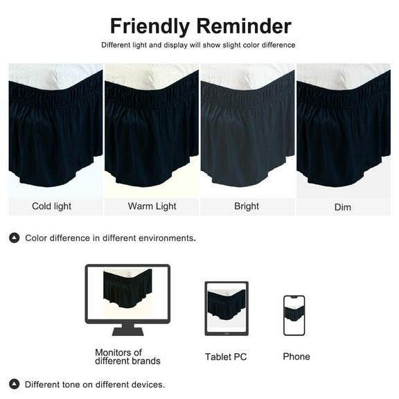 PiccoCasa Bed Skirt Polyester Elastic Wrap Around Dust Ruffle, King Navy Blue