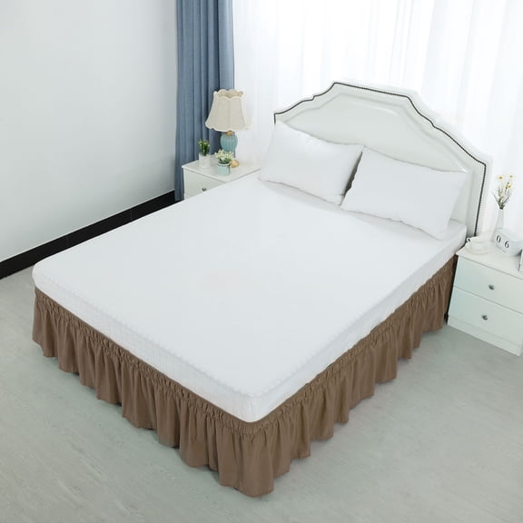 PiccoCasa Bed Skirt Polyester Elastic Wrap Around Dust Ruffle, Queen Coffee