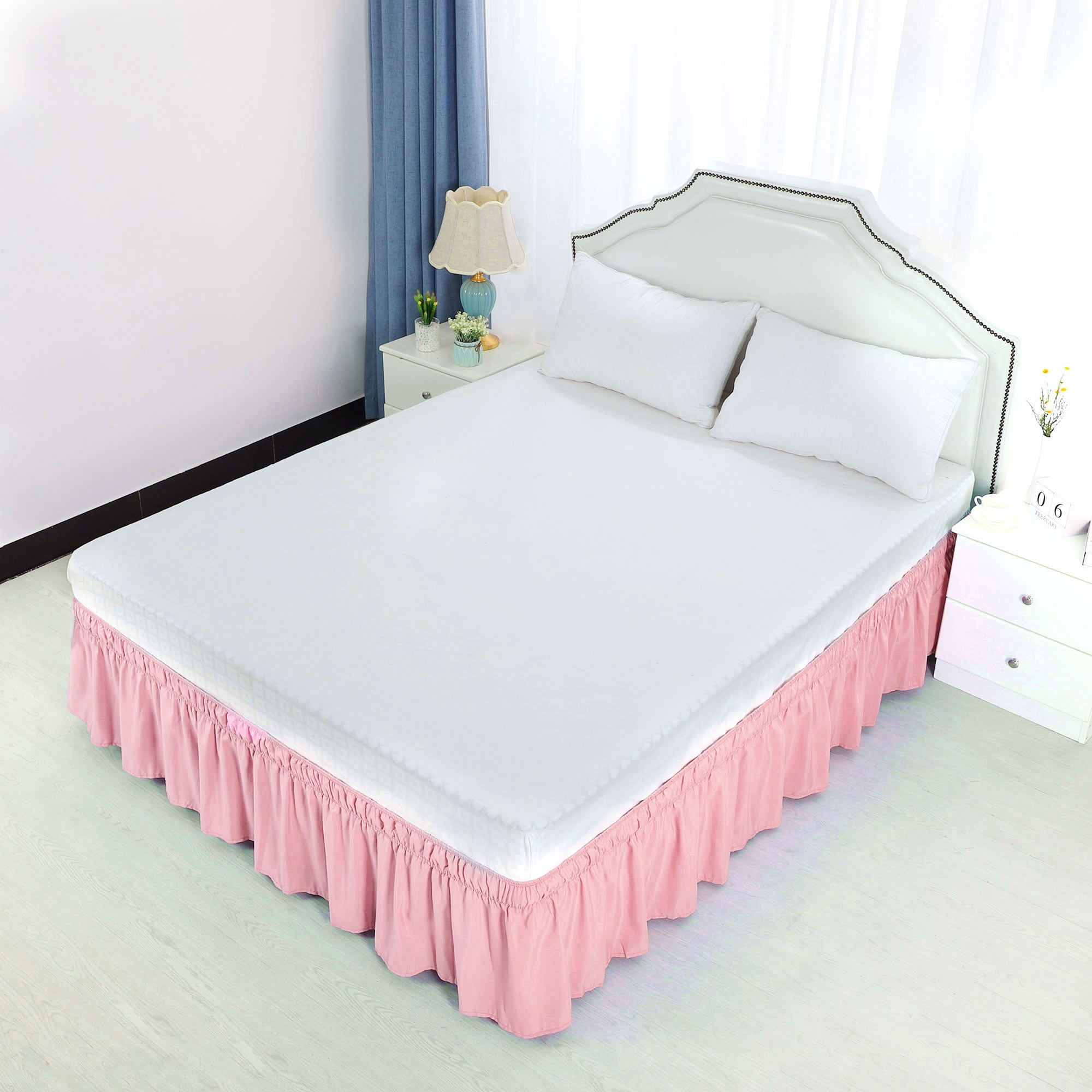 PiccoCasa Queen Size Bed Skirt, Elastic Wrap Around Dust Ruffle, Pink ...