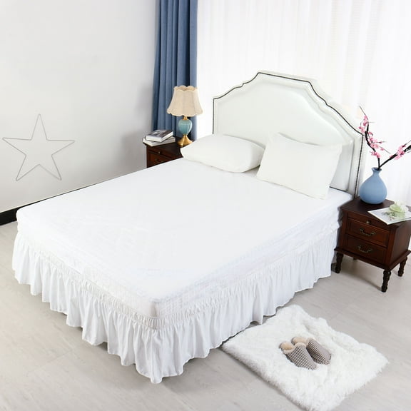 PiccoCasa Bed Skirt Polyester Elastic Wrap Around Dust Ruffle, Queen Snow White