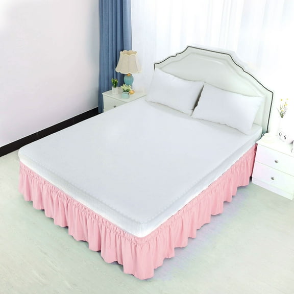 PiccoCasa Bed Skirt Polyester Elastic Wrap Around Dust Ruffle, Twin Pink