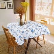 PiccoCasa Blue Flower Print Square 53 x 53 Inch Tablecloth Waterproof