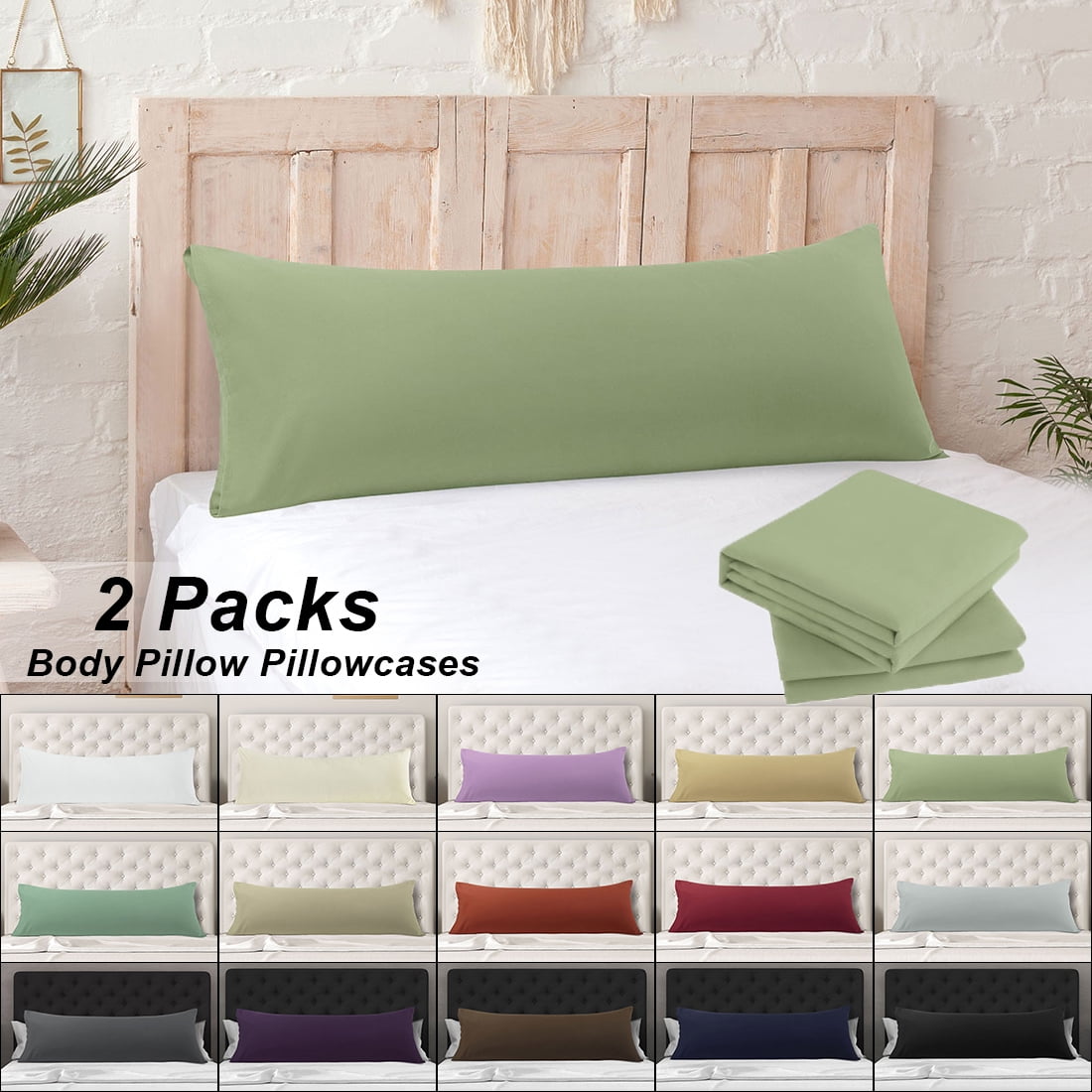PiccoCasa Body Pillow Covers Microfiber Long Pillowcases Set of 2, Sage