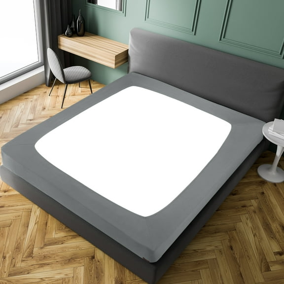 REGALWOVEN Box Spring Cover Stretchy Fabric Wrap Around 4 Sides Bed Skirt Wrinkle Free for Home Cadet Grey Queen