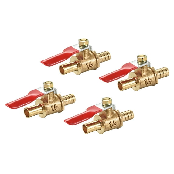 PiccoCasa Brass Air Ball Valve Shut Off Switch 8mm Hose Barb to 8mm Hose Barb Pipe Coupler 180 Degree Operation Handle 4Pcs