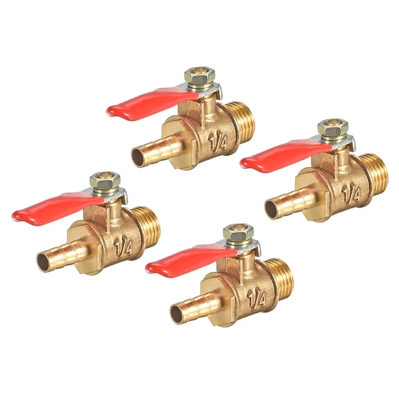 Uxcell Brass Air Ball Valve Shut-off Switch Male to Hose Barb Pipe Tubing Fitting Coupler 180 Degree Operation Handle 4Pcs, G 1/4' x 1/4'