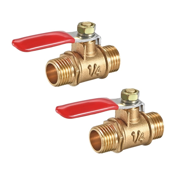 Uxcell Brass Air Ball Valve Shut Off Switch G1/4 Male to Male Pipe Coupler 180 Degree Operation Handle 2Pcs