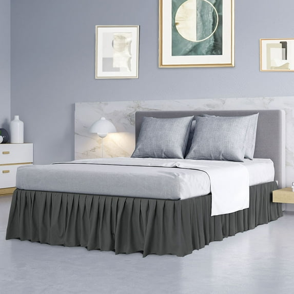 PiccoCasa Brushed Microfiber Bed Skirt, Elastic Dust Ruffle, Full Dark Gray