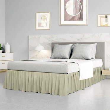 PiccoCasa Brushed Microfiber Bed Skirt, Elastic Dust Ruffle, Full Khaki