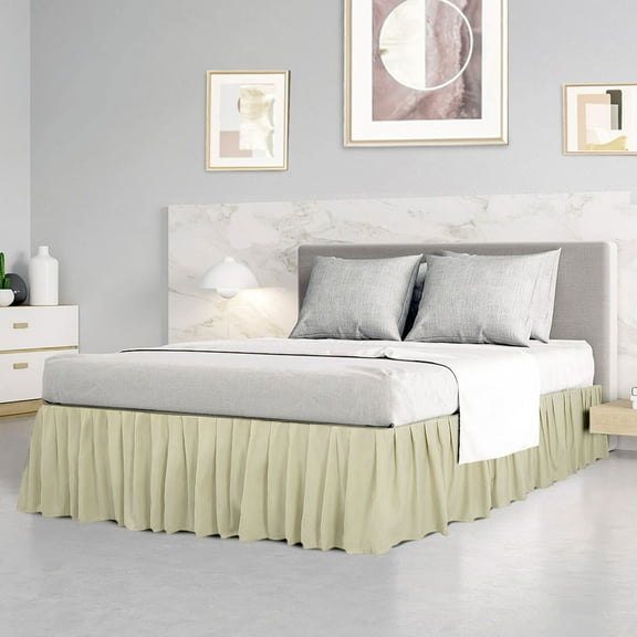 REGALWOVEN Brushed Microfiber Bed Skirt, Elastic Dust Ruffle, Queen Khaki