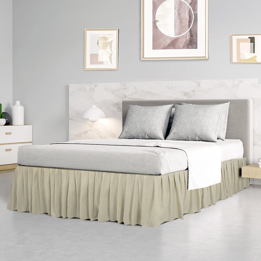 PiccoCasa Brushed Microfiber Bed Skirt, Elastic Dust Ruffle, Queen Pink ...