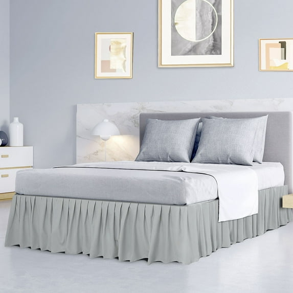 PiccoCasa Brushed Microfiber Bed Skirt, Elastic Dust Ruffle, Twin Light Gray