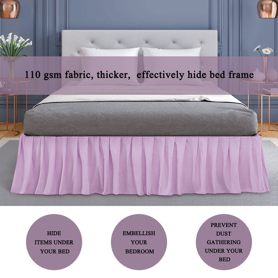 PiccoCasa Brushed Microfiber Bed Skirts 16" Drop Ruffled Wrap Around, Full Light Purple