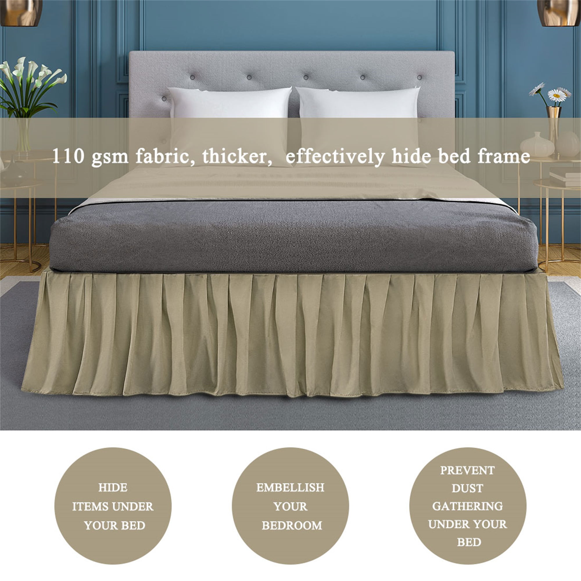 PiccoCasa Brushed Microfiber Bed Skirts 16" Drop Ruffled Wrap Around