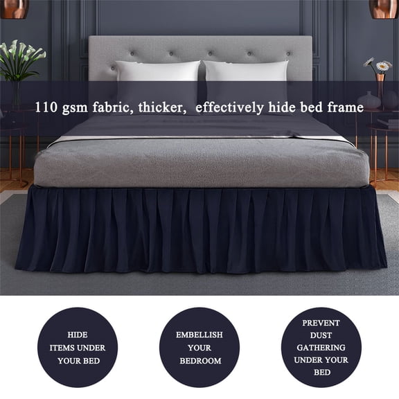 PiccoCasa Brushed Microfiber Bed Skirts 16" Drop Ruffled Wrap Around, Twin Navy Blue