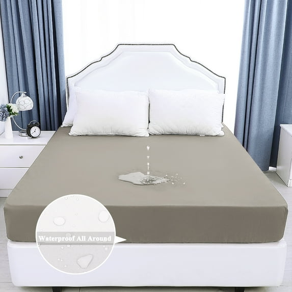 PiccoCasa Brushed Microfiber Fitted Sheet All Around Mattress Protector with 14" Pocket, Gray Queen