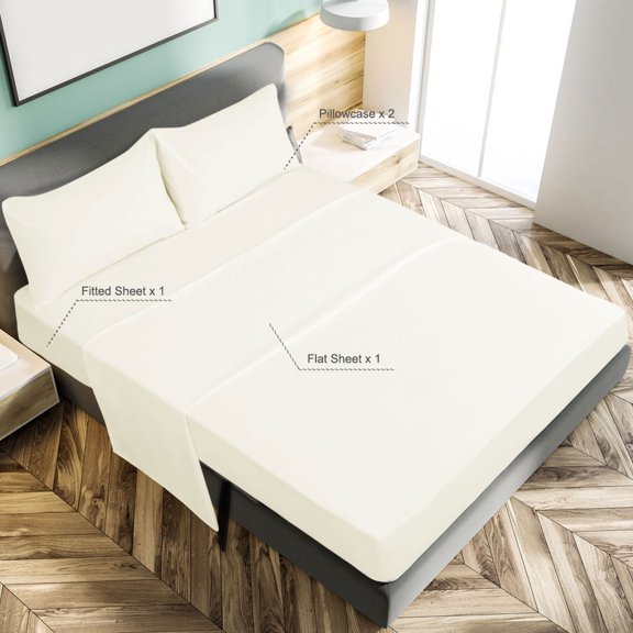 PiccoCasa Brushed Polyester Microfiber Fabric Bed Sheets Bedding Set 4-Piece, Beige King