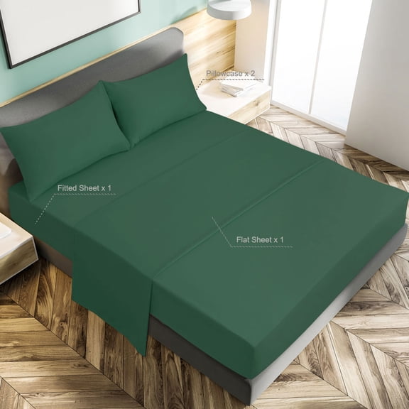PiccoCasa Brushed Polyester Microfiber Fabric Bed Sheets Bedding Set 4-Piece, Green Queen