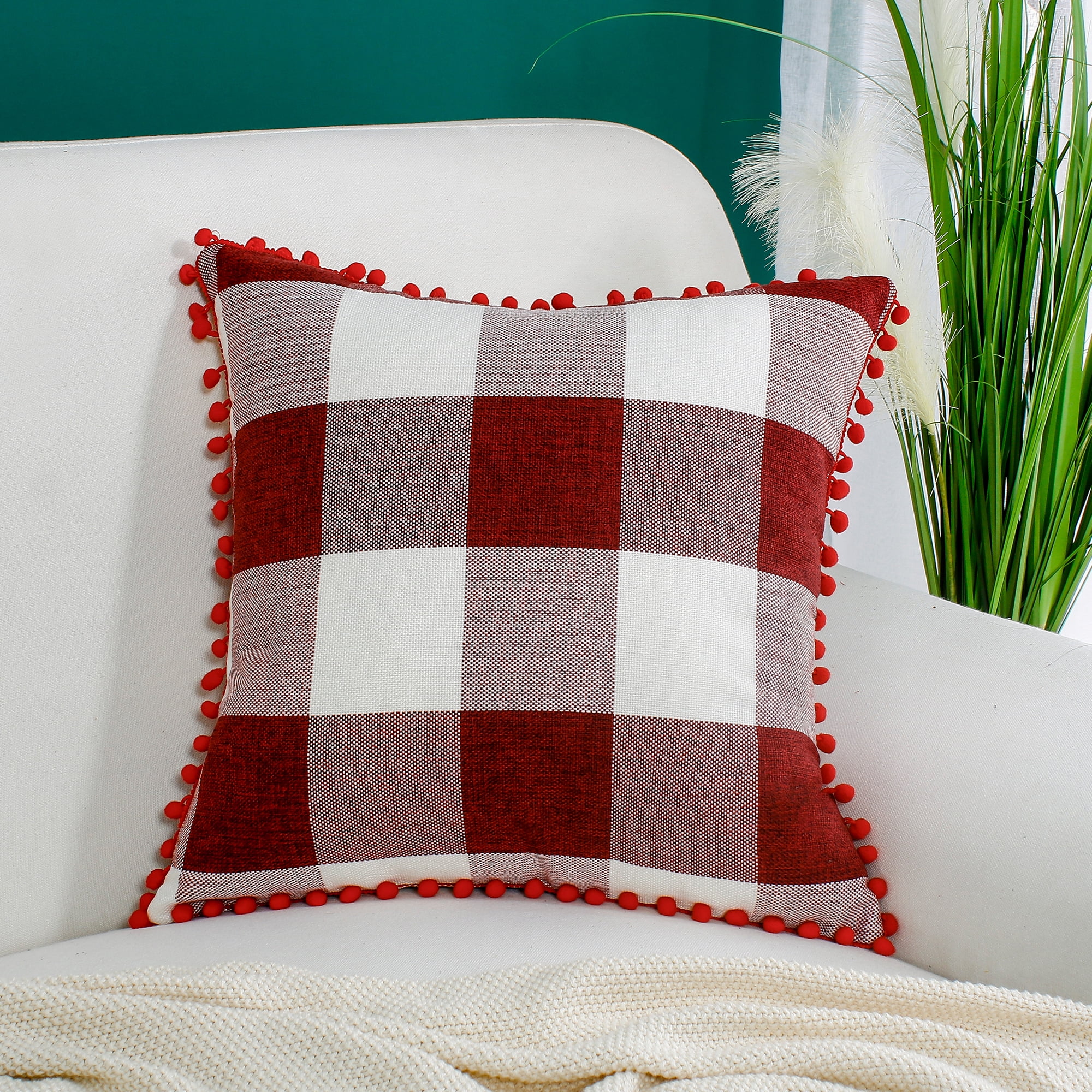 Red and on sale white plaid pillows