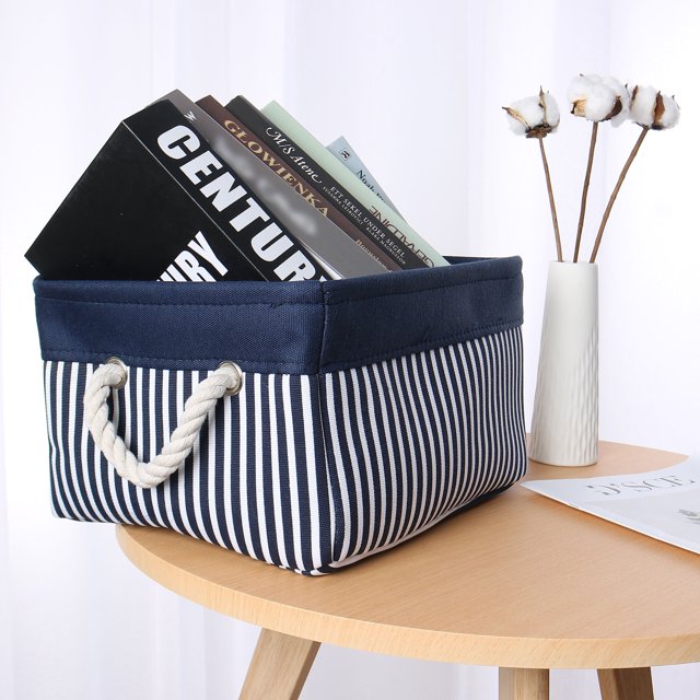 PiccoCasa Canvas Foldable Cube Containers Striped Storage Baskets with