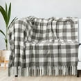 thumbnail image 1 of REGALWOVEN Chenille Throw Blankets with Fringe Tassel, Plaid Velvety Soft Throws  for Couch Sofa Chair Bed Living Room Gray and White Twin, 1 of 8