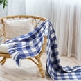 thumbnail image 1 of PiccoCasa Chenille Throw Blankets Tassel Plaid, True Blue and White, Throw, 1 of 7