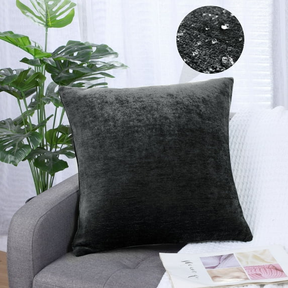 PiccoCasa Chenille Throw Pillow Covers, Soft Decorative Cushion Covers Water Repellent Couch Pillowcase Black 16"x16"