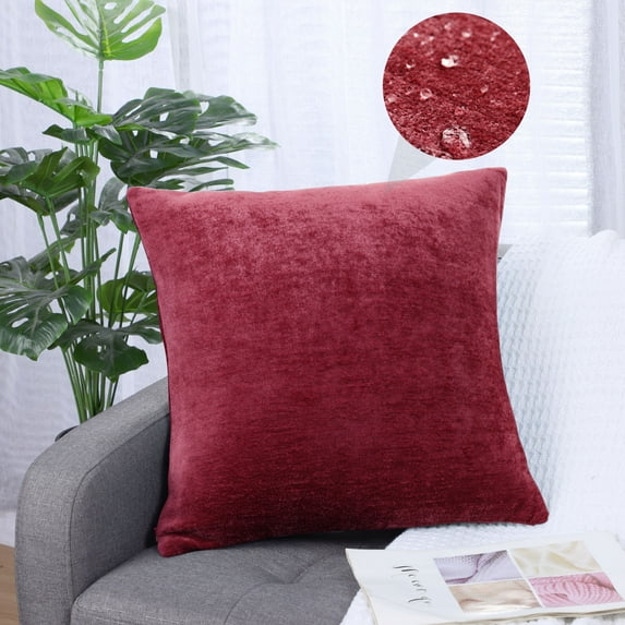 PiccoCasa Chenille Throw Pillow Covers, Soft Decorative Cushion Covers Water Repellent Couch Pillowcase Burgundy 20"x20"