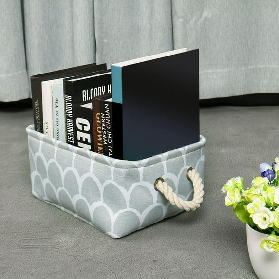 PiccoCasa Collapsible Storage Bin Basket with Drawstring, Gray Petal Large