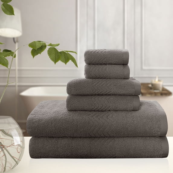 PiccoCasa Cotton 6 Piece Bath Towel Set Soft Absorbent Breathable Coffee Color