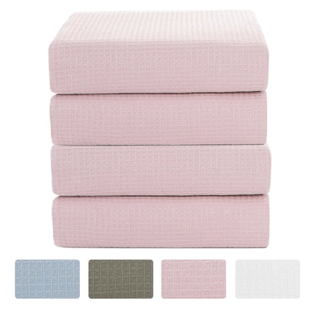PiccoCasa Cotton Bath Towels Absorbent Waffle Weave 4Pcs 27"x54" Pink