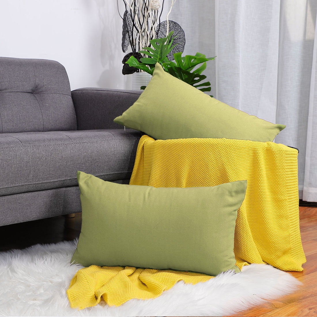 PiccoCasa Cotton Canvas Throw Pillow Covers 2 Pack Plain Decor Cushion