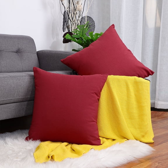 PiccoCasa Cotton Canvas Throw Pillow Covers 2 Pack Plain Decor Cushion Covers, 18"x18" Red