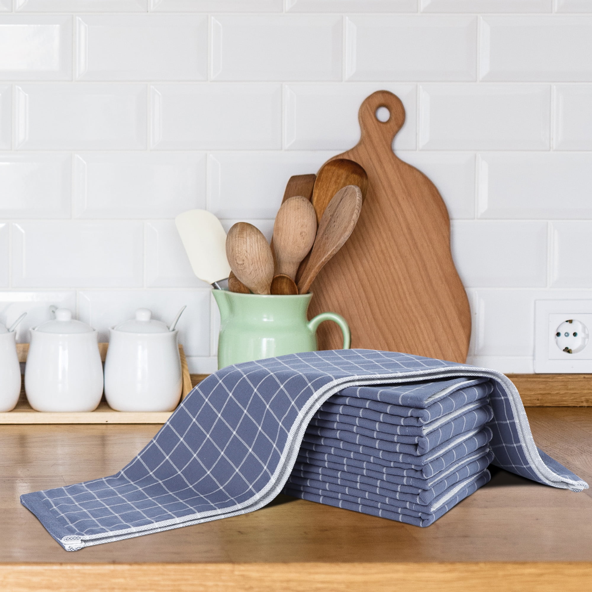PiccoCasa Cotton Kitchen Tea Clean Towel Set Classic, 13x29in, Blue, 6PCS